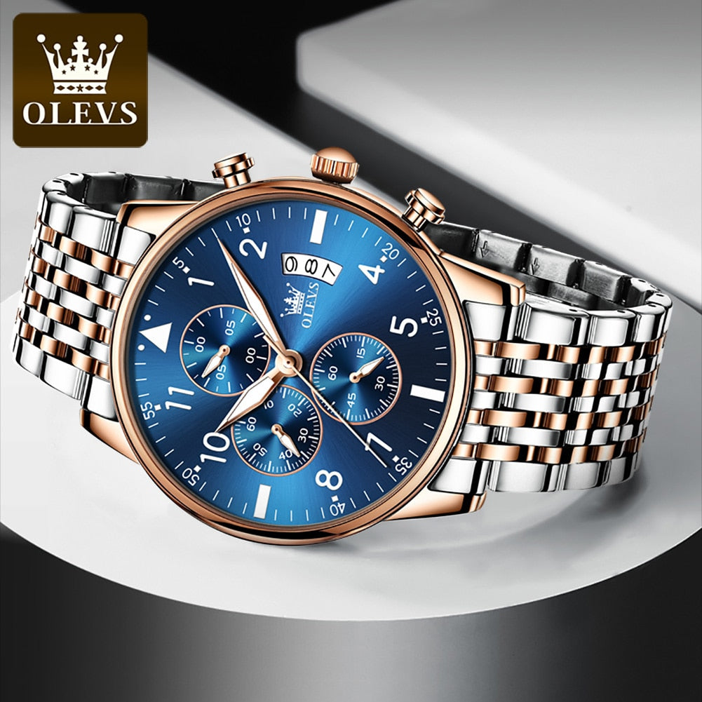 OLEVS Fashion Mens Watches Top Brand With Stainless Steel Luxury Sports Chronograph High Quality Quartz Watch Men