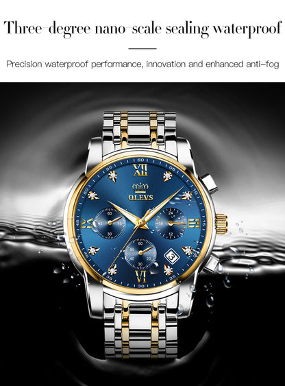 Top Brand OLEVS Luxury Quartz Watch for Men Waterproof Stainless Steel Watch Man Luminous Stop Date Display Wristwatch for Male