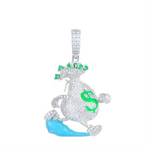 S925 Silver Fashion Personality Glowing Escape Dollar Money Bag Pendant Necklaces D Color VVS Creativity Hip Hop Jewelry Gifts