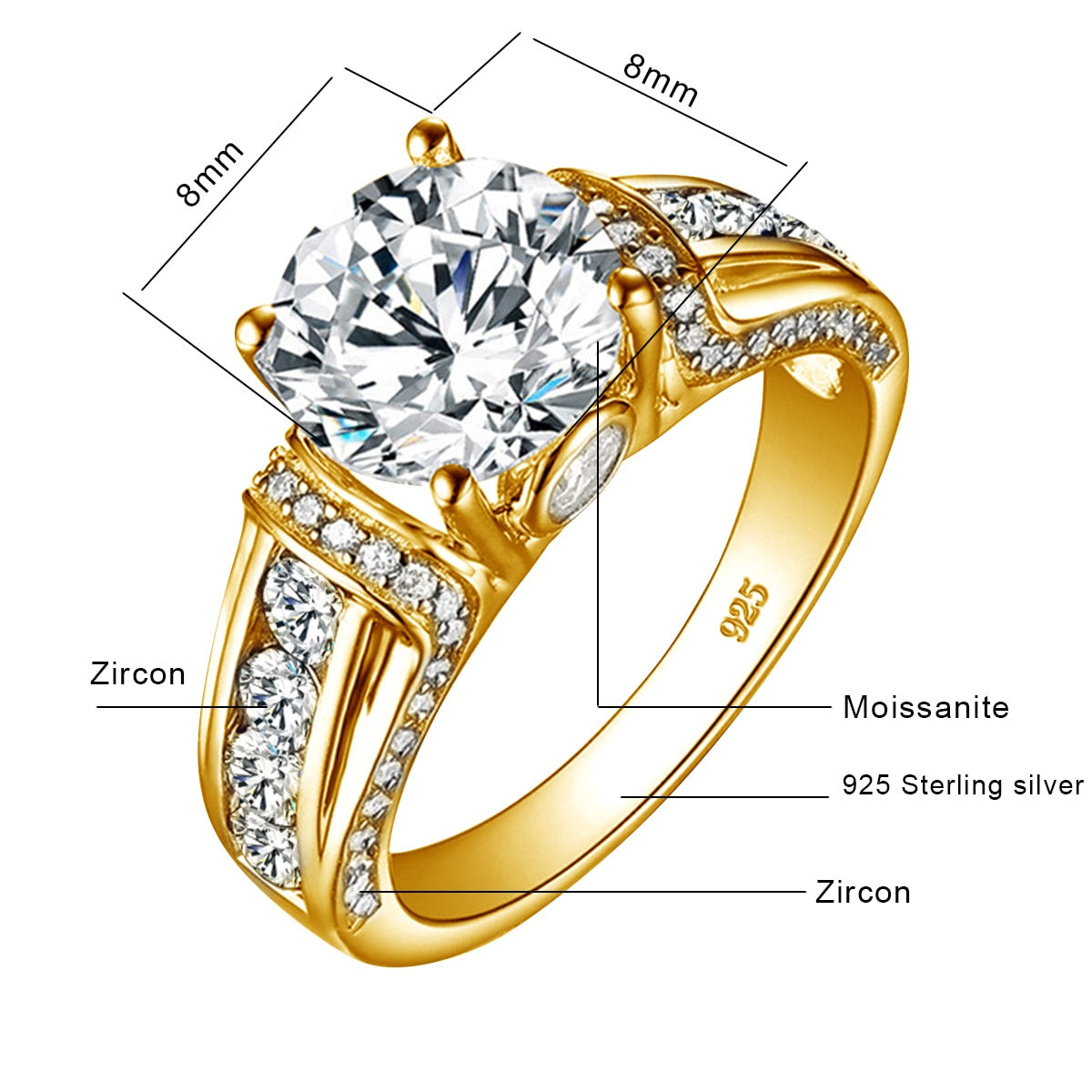 Real 2 Carats Moissanite Rings For Women Solid 925 Sterling Silver Wedding Band Luxury Female Jewelry Gift