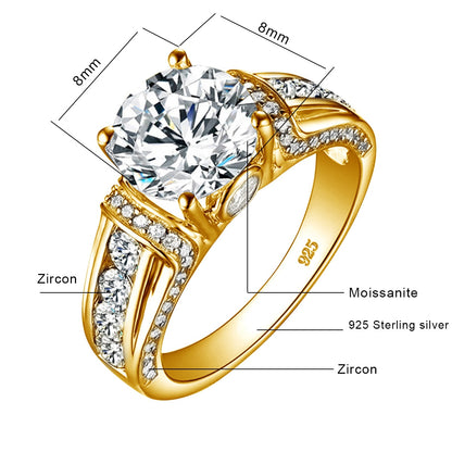 Real 2 Carats Moissanite Rings For Women Solid 925 Sterling Silver Wedding Band Luxury Female Jewelry Gift