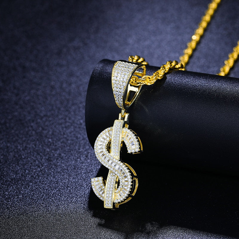 Bling Moissanite Dollar Pendant Necklace For Men Women 925 Sterling Silver Iced Out Choker Necklaces Hiphop Rap Rock Jewelry